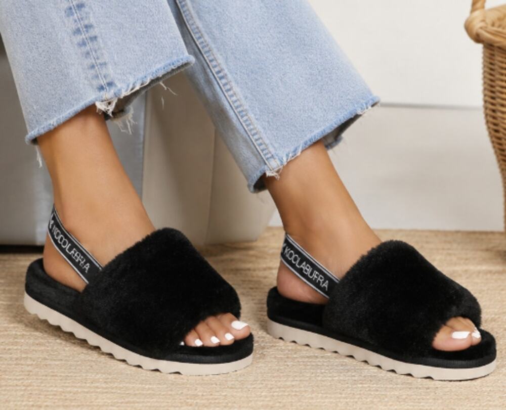 Kookaburra by UGG Black Faux Fur Fuzzy Slide Sandals – Kids 3.5 / Women’s 5.5